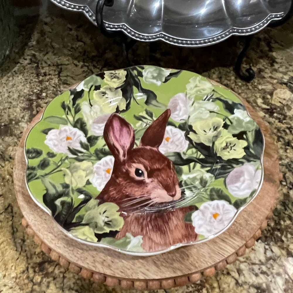 Grace Teaware appetizer/display plate  - fabulous green floral and rabbit design
